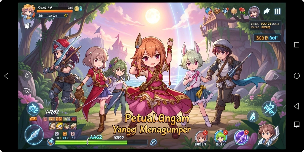 Tampilan gameplay AA62 yang penuh aksi dan karakter anime yang menawan.