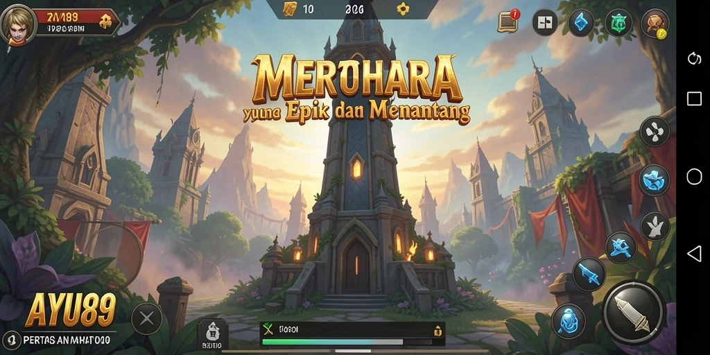 Tampilan gameplay <strong>AYU89</strong> dengan pertahanan menara yang strategis dan menantang.