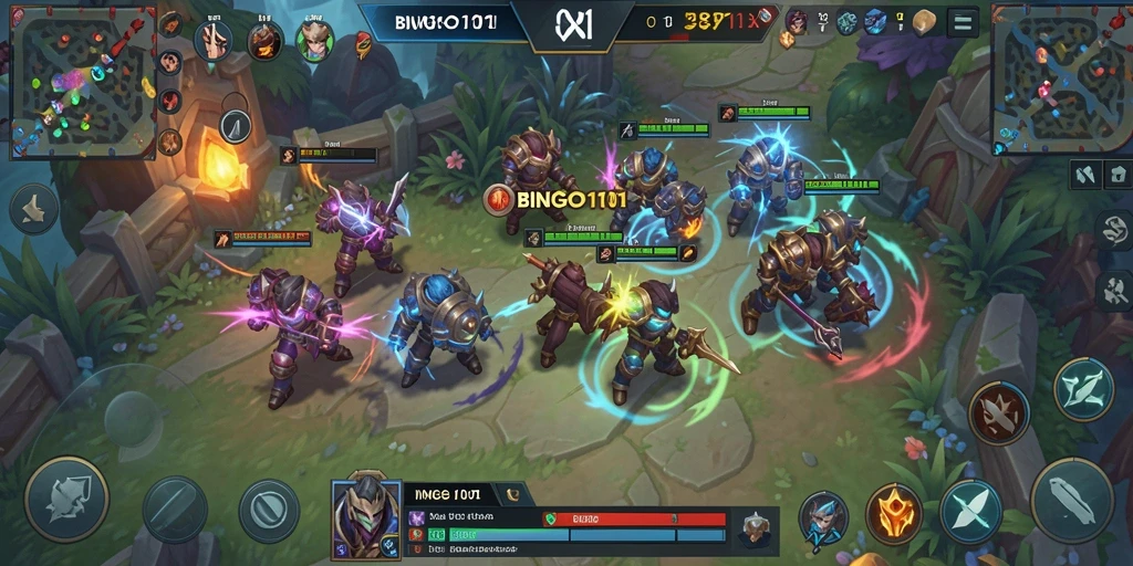 Gameplay BINGO101 menampilkan pertarungan seru antara tim di arena.