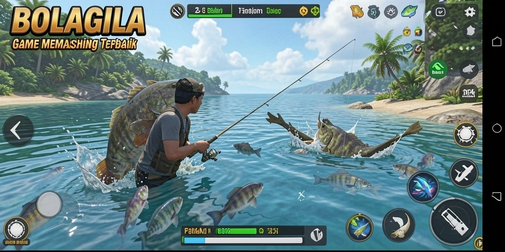 Screenshot BOLAGILA menampilkan gameplay memancing yang seru dan interaktif.