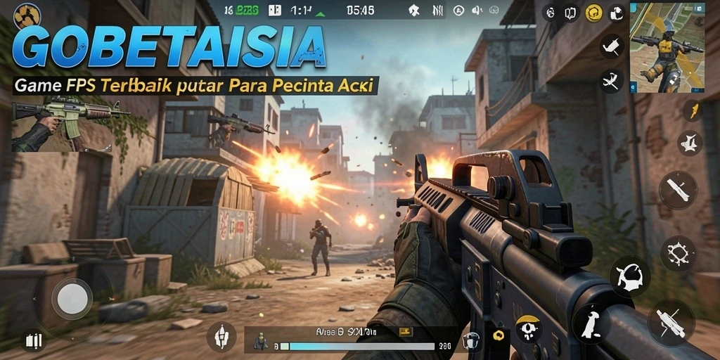 Tangkapan layar GOBETASIA menunjukkan aksi pertempuran intens dalam game FPS.