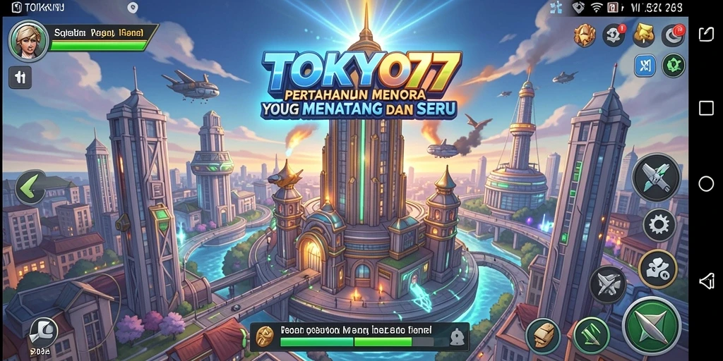 Tangkapan layar utama TOKYO77 yang menampilkan momen seru dalam Tower Defense.